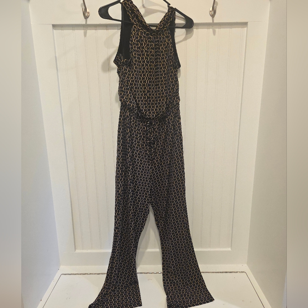 Enfocus Studio Black and Gold Patterned Jumpsuit